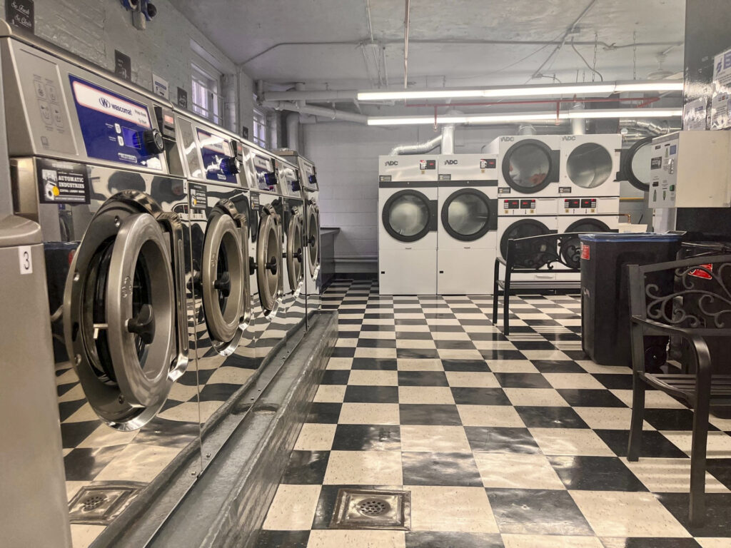 Black And White Tiles In A Laundromat